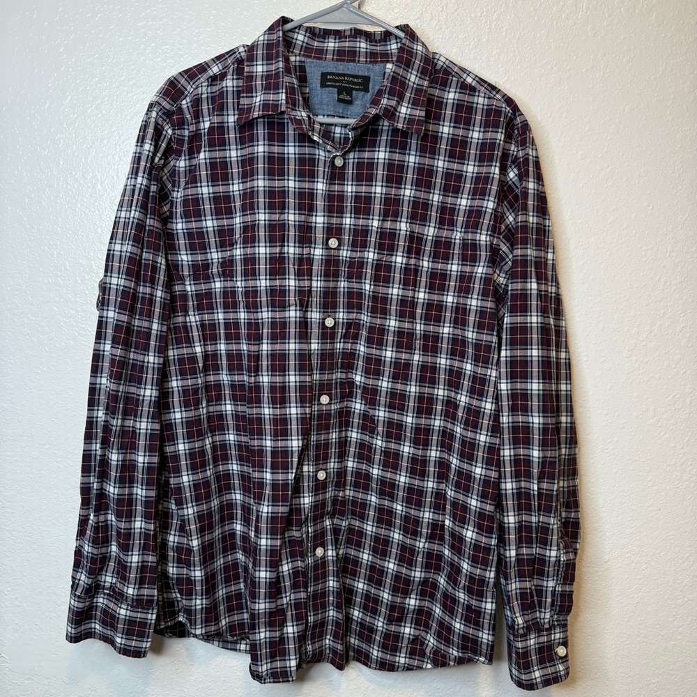 Banana Republic Men’s Classic Plaid Button Down Shirt Size Large